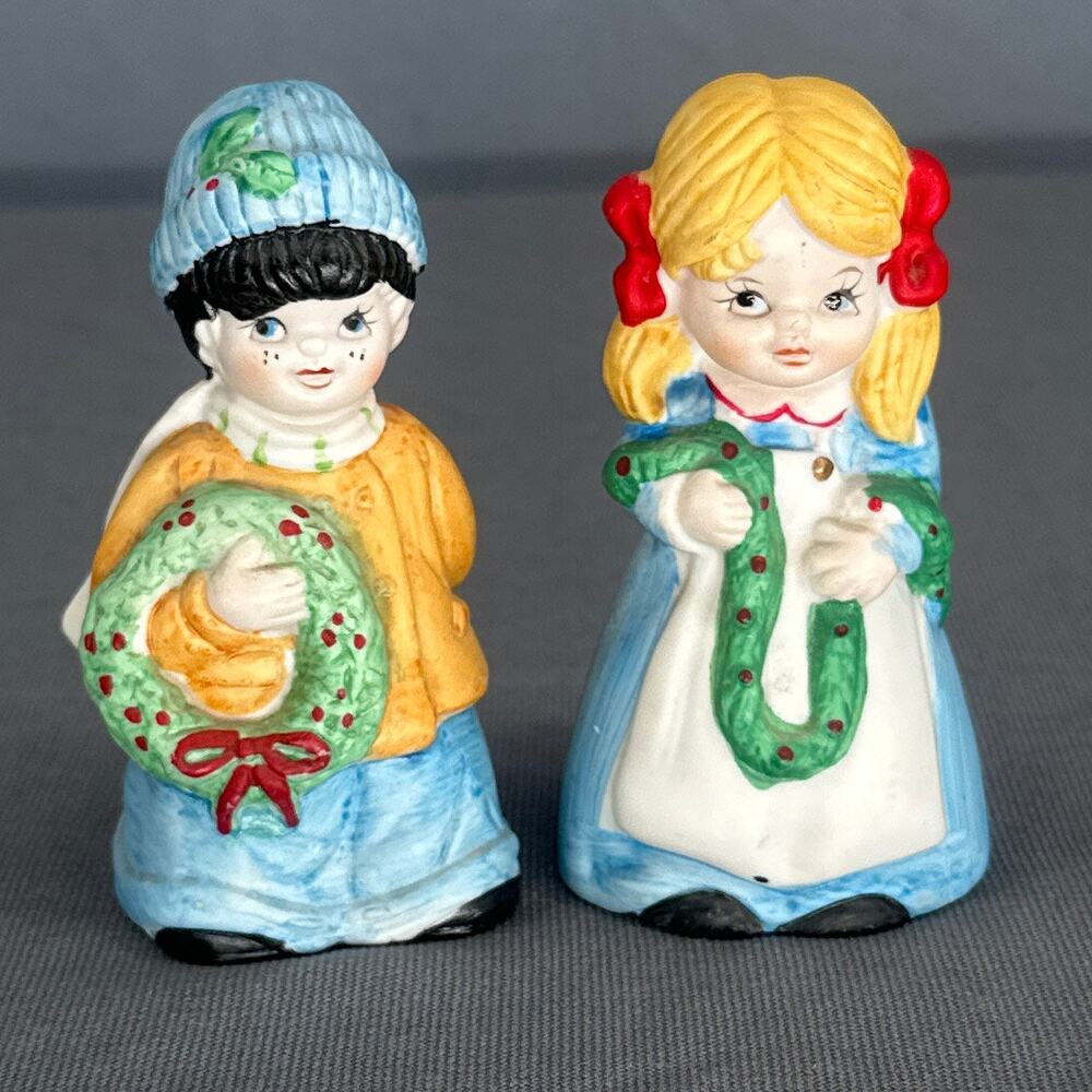 VTG 80s House of Lloyd Porcelain Bisque Bell Ornament Figures Boy Girl Christmas
